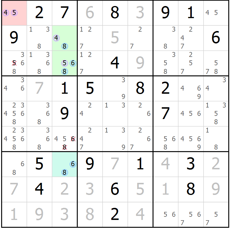 Position des candidats pour la solution de la Gr 20 page 23 du magazine de sudoku Sudoku Suprême n° 037
