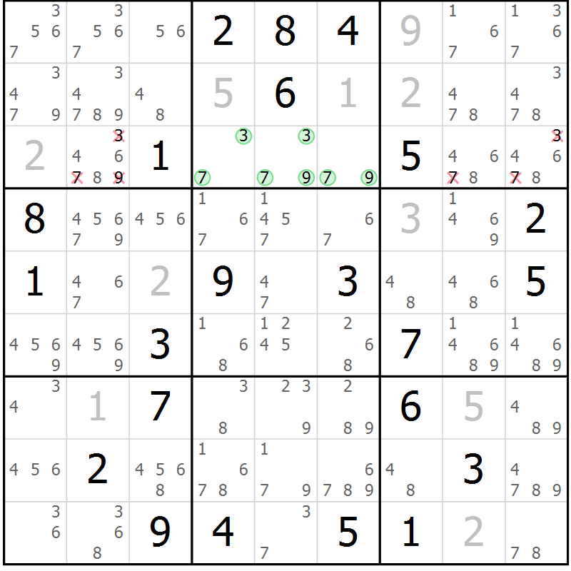 Position des candidats pour la solution de la Gr 21 page 24 du magazine de sudoku Sudoku Suprême n° 037