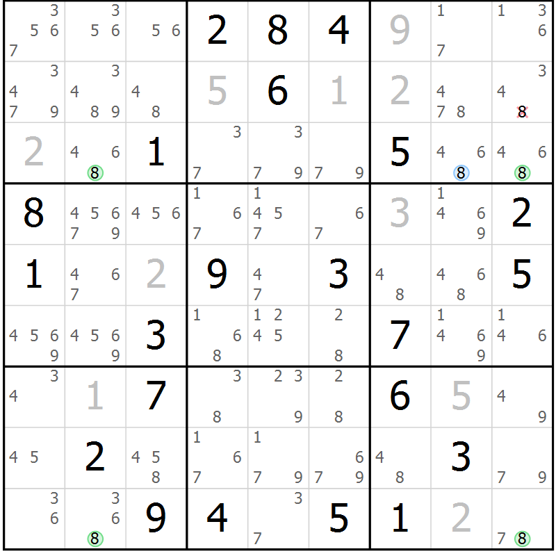 Position des candidats pour la solution de la Gr 21 page 24 du magazine de sudoku Sudoku Suprême n° 037
