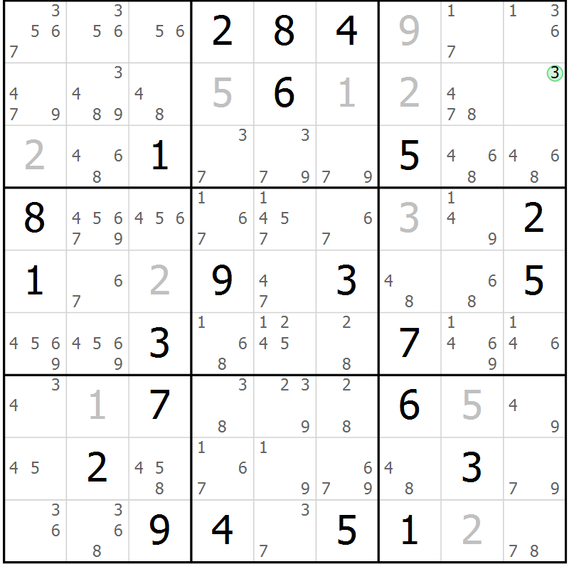 Position des candidats pour la solution de la Gr 21 page 24 du magazine de sudoku Sudoku Suprême n° 037