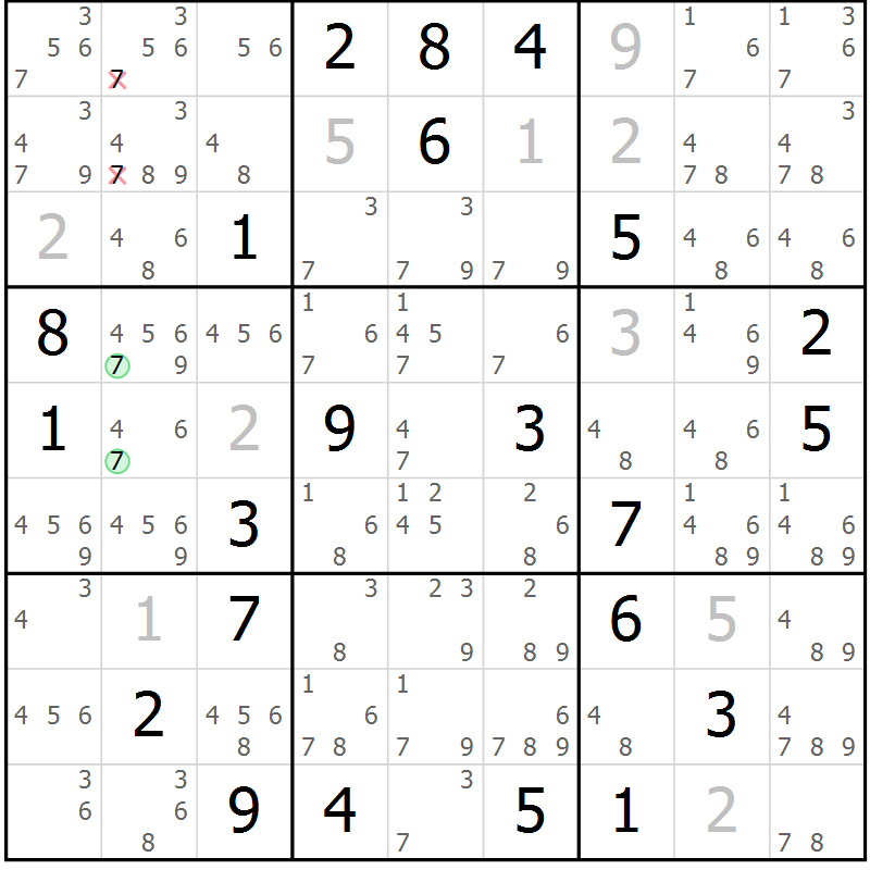 Position des candidats pour la solution de la Gr 21 page 24 du magazine de sudoku Sudoku Suprême n° 037