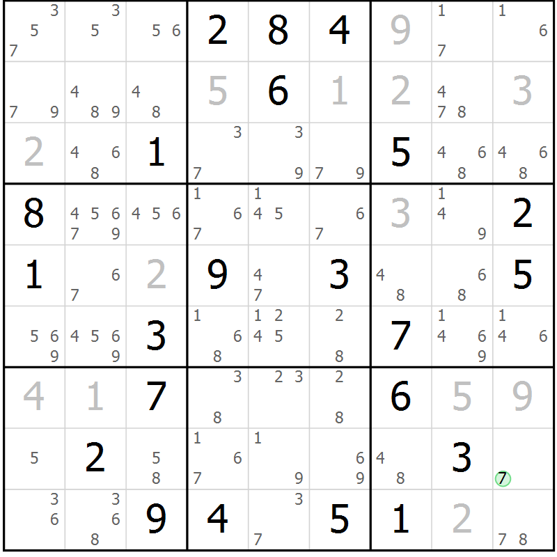Position des candidats pour la solution de la Gr 21 page 24 du magazine de sudoku Sudoku Suprême n° 037