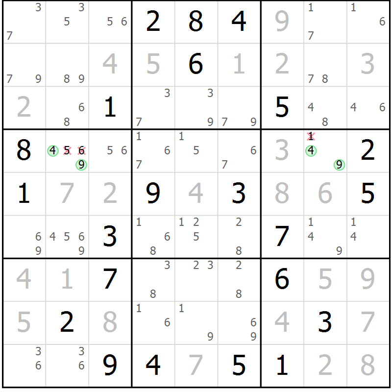 Position des candidats pour la solution de la Gr 21 page 24 du magazine de sudoku Sudoku Suprême n° 037