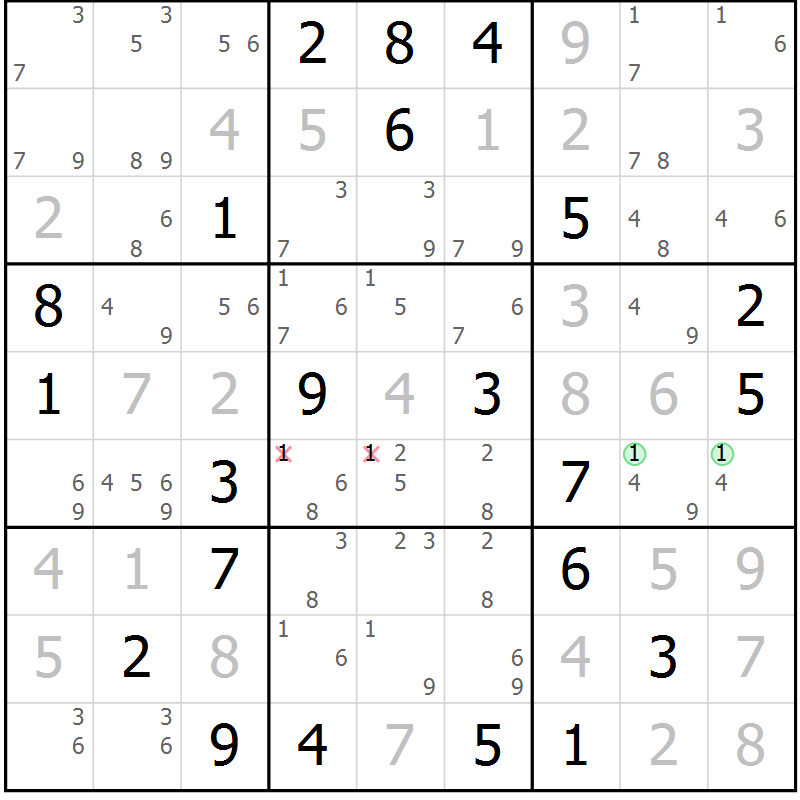 Position des candidats pour la solution de la Gr 21 page 24 du magazine de sudoku Sudoku Suprême n° 037