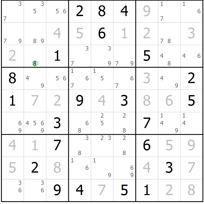 Position des candidats pour la solution de la Gr 21 page 24 du magazine de sudoku Sudoku Suprême n° 037