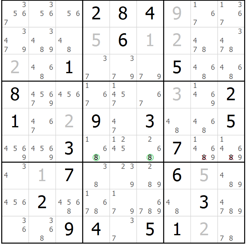 Position des candidats pour la solution de la Gr 21 page 24 du magazine de sudoku Sudoku Suprême n° 037