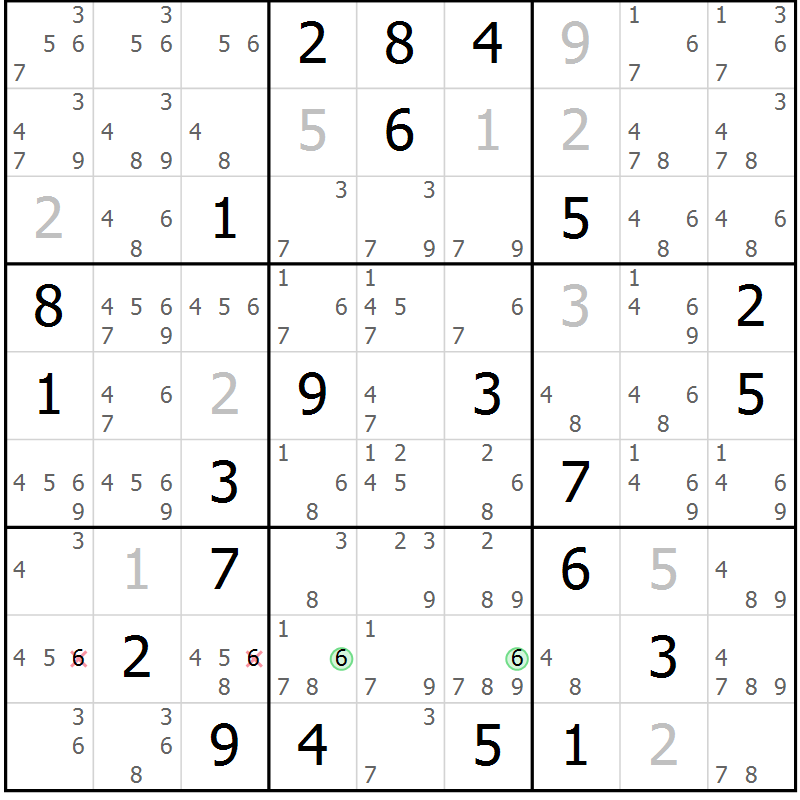 Position des candidats pour la solution de la Gr 21 page 24 du magazine de sudoku Sudoku Suprême n° 037