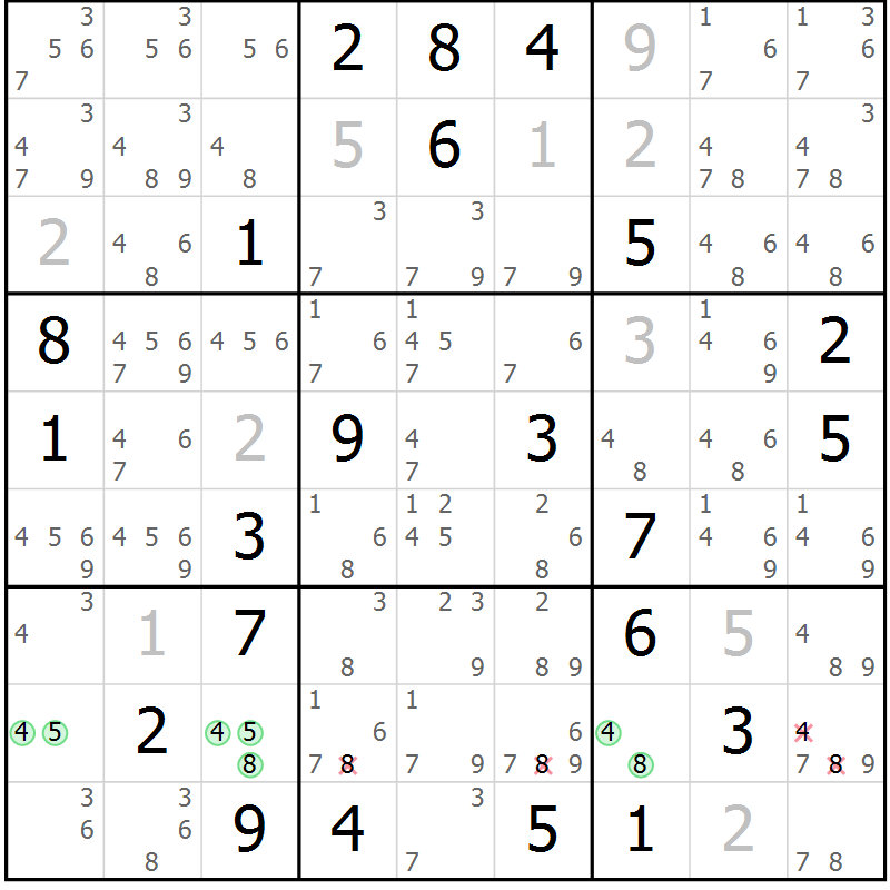 Position des candidats pour la solution de la Gr 21 page 24 du magazine de sudoku Sudoku Suprême n° 037