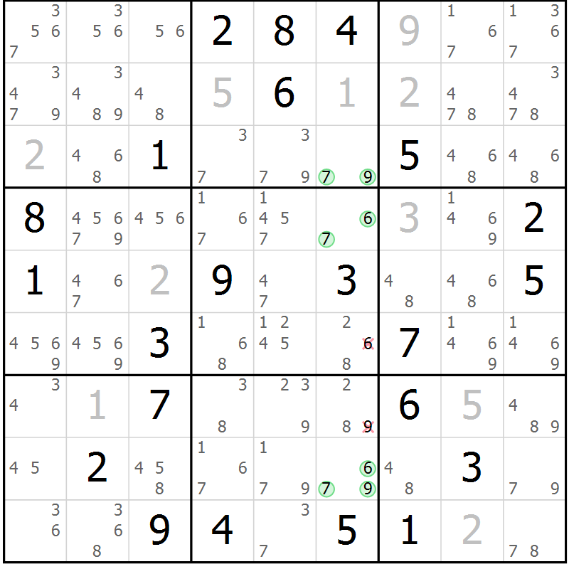 Position des candidats pour la solution de la Gr 21 page 24 du magazine de sudoku Sudoku Suprême n° 037