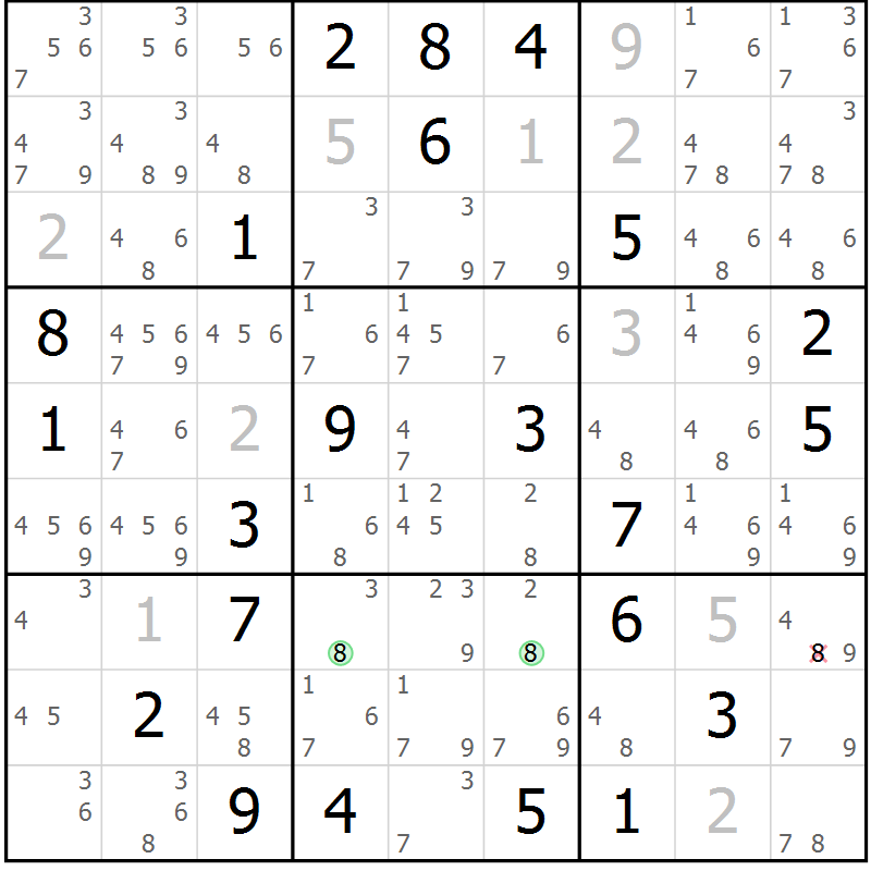 Position des candidats pour la solution de la Gr 21 page 24 du magazine de sudoku Sudoku Suprême n° 037