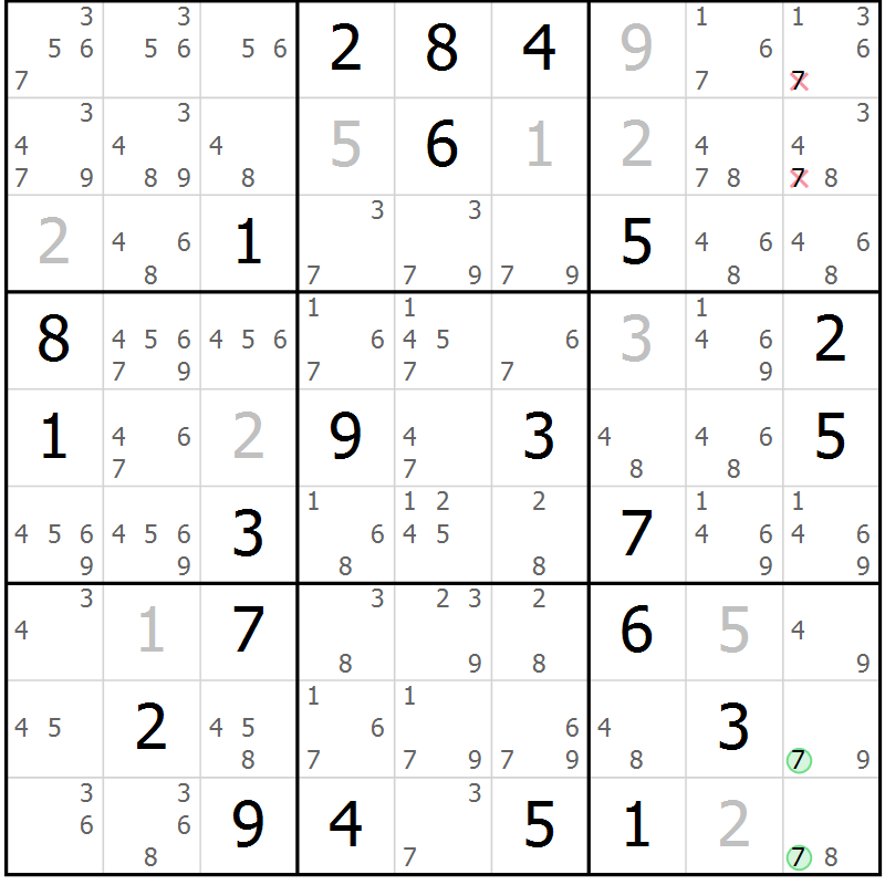 Position des candidats pour la solution de la Gr 21 page 24 du magazine de sudoku Sudoku Suprême n° 037