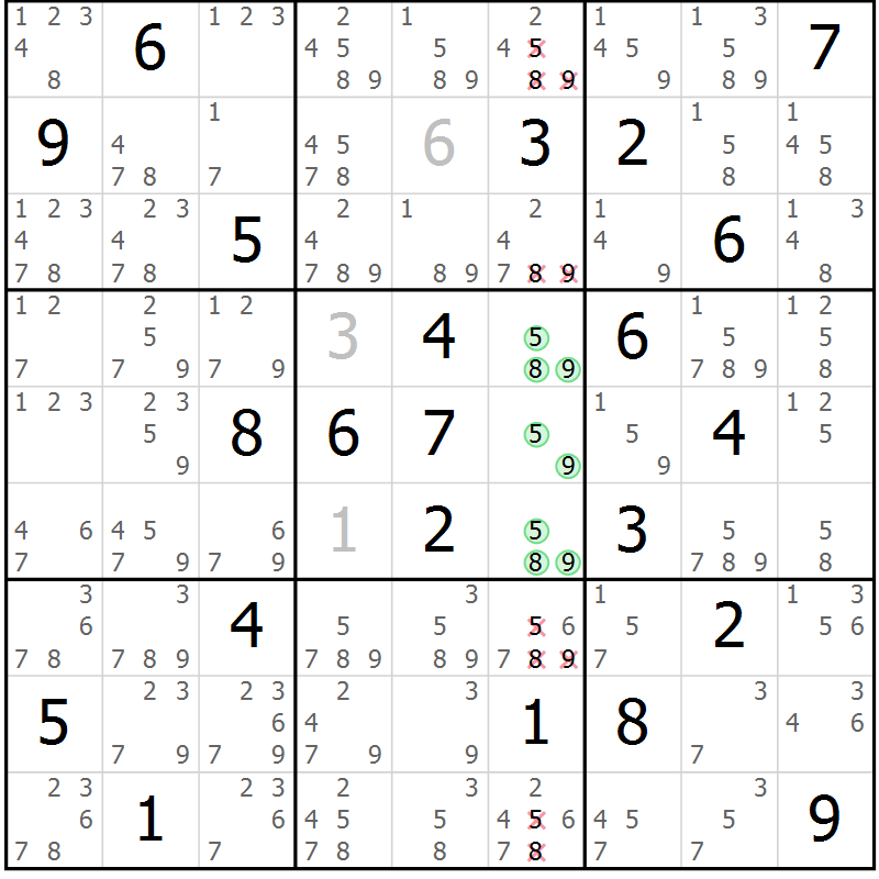 Position des candidats pour la solution de la Gr 22 page 25 du magazine de sudoku Sudoku Suprême n° 037