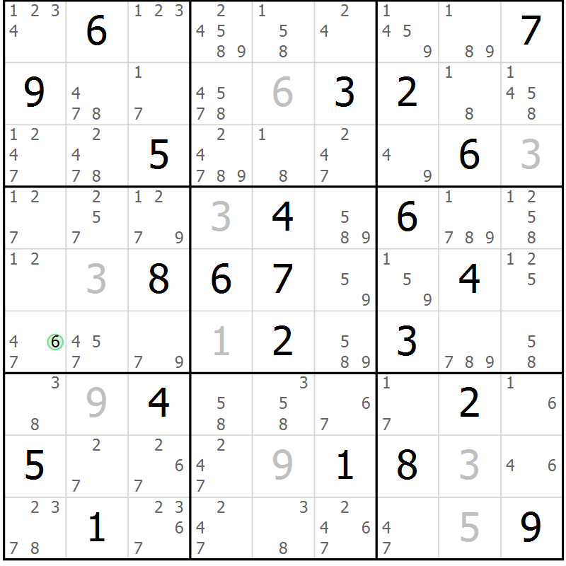 Position des candidats pour la solution de la Gr 22 page 25 du magazine de sudoku Sudoku Suprême n° 037