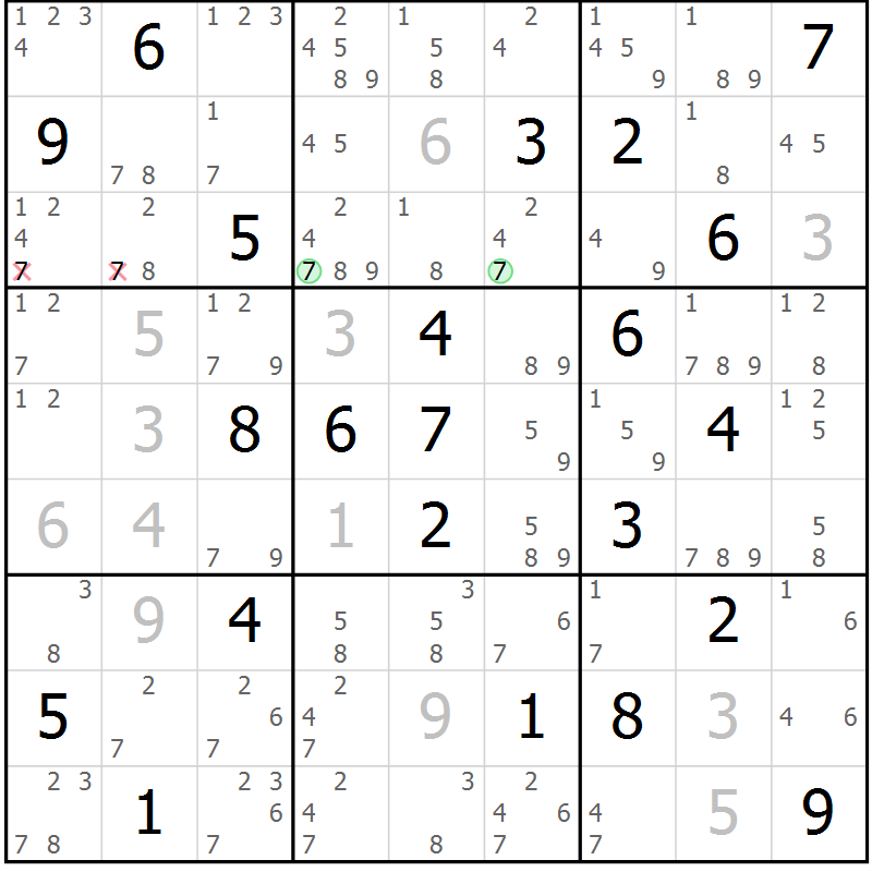 Position des candidats pour la solution de la Gr 22 page 25 du magazine de sudoku Sudoku Suprême n° 037