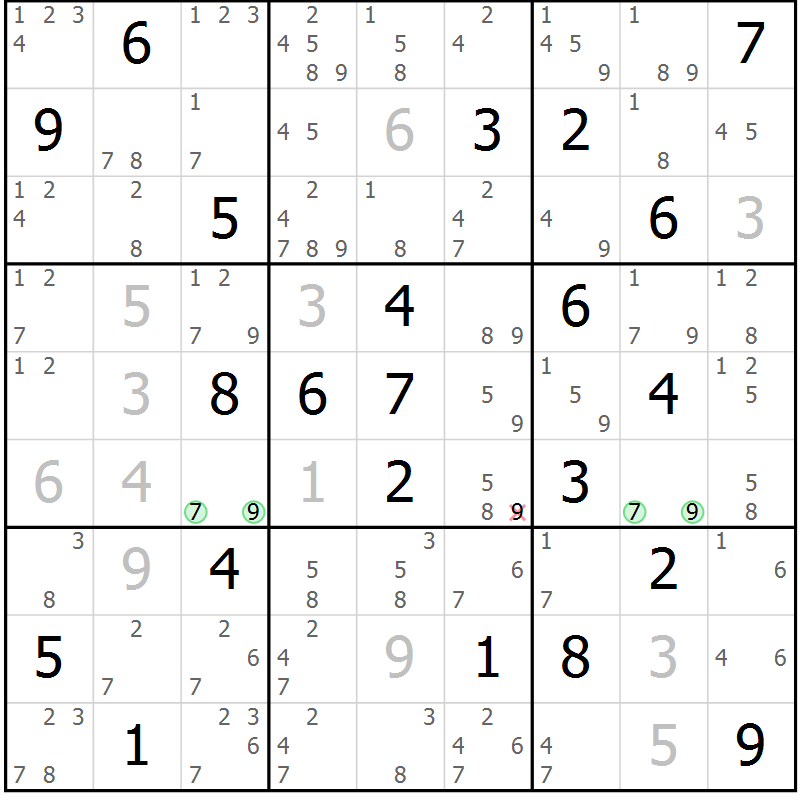 Position des candidats pour la solution de la Gr 22 page 25 du magazine de sudoku Sudoku Suprême n° 037