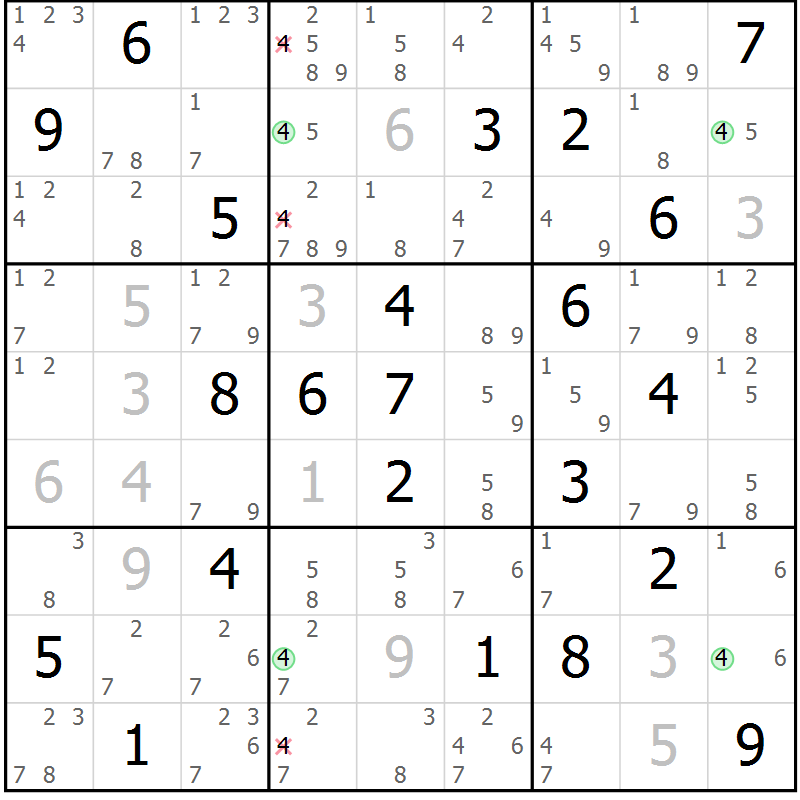 Position des candidats pour la solution de la Gr 22 page 25 du magazine de sudoku Sudoku Suprême n° 037