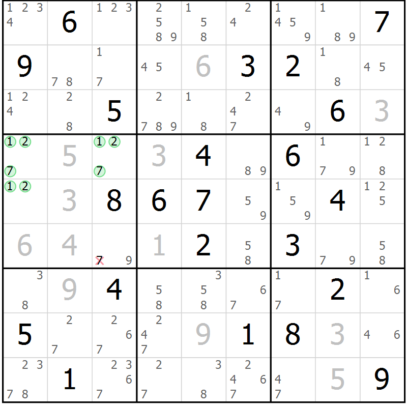 Position des candidats pour la solution de la Gr 22 page 25 du magazine de sudoku Sudoku Suprême n° 037