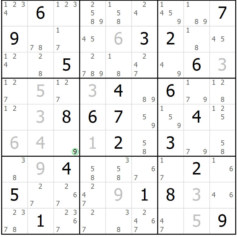 Position des candidats pour la solution de la Gr 22 page 25 du magazine de sudoku Sudoku Suprême n° 037