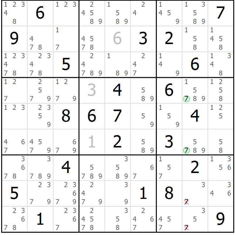 Position des candidats pour la solution de la Gr 22 page 25 du magazine de sudoku Sudoku Suprême n° 037