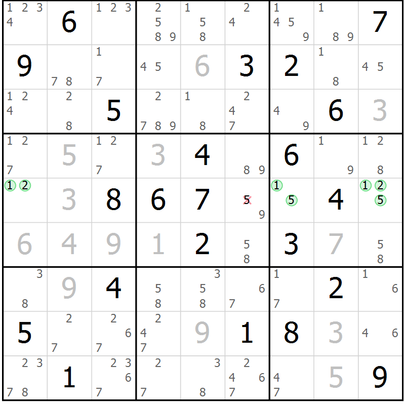 Position des candidats pour la solution de la Gr 22 page 25 du magazine de sudoku Sudoku Suprême n° 037