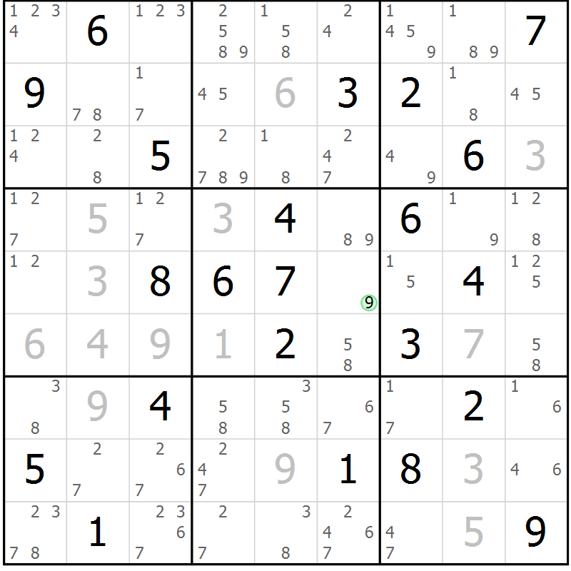 Position des candidats pour la solution de la Gr 22 page 25 du magazine de sudoku Sudoku Suprême n° 037