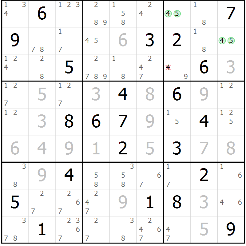 Position des candidats pour la solution de la Gr 22 page 25 du magazine de sudoku Sudoku Suprême n° 037
