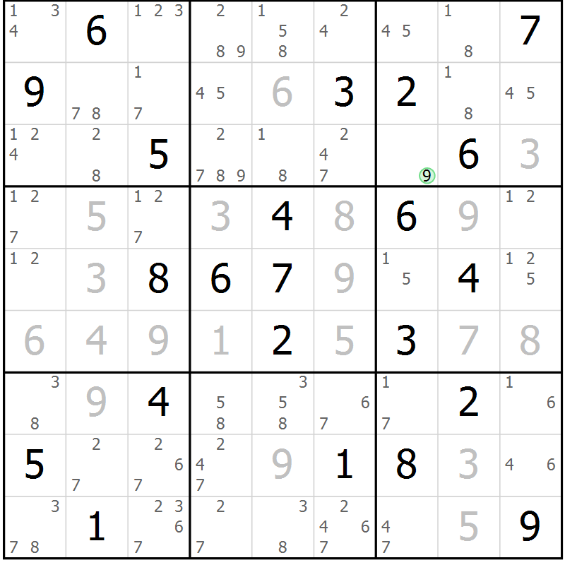 Position des candidats pour la solution de la Gr 22 page 25 du magazine de sudoku Sudoku Suprême n° 037