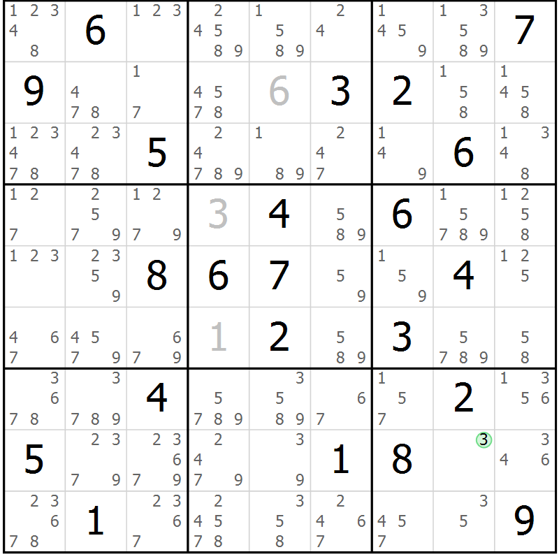 Position des candidats pour la solution de la Gr 22 page 25 du magazine de sudoku Sudoku Suprême n° 037