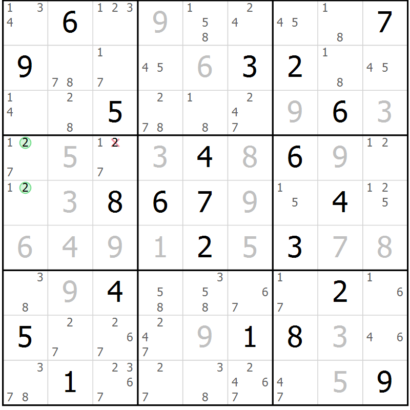 Position des candidats pour la solution de la Gr 22 page 25 du magazine de sudoku Sudoku Suprême n° 037