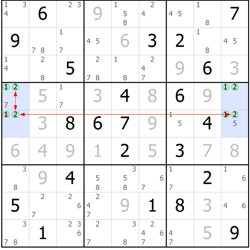 Position des candidats pour la solution de la Gr 22 page 25 du magazine de sudoku Sudoku Suprême n° 037
