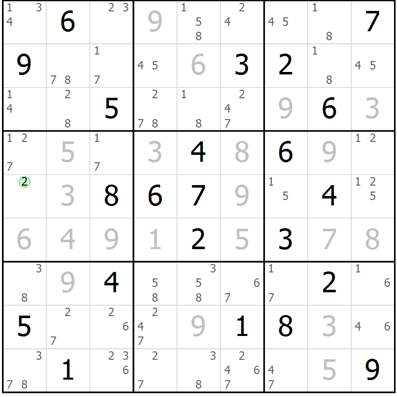 Position des candidats pour la solution de la Gr 22 page 25 du magazine de sudoku Sudoku Suprême n° 037