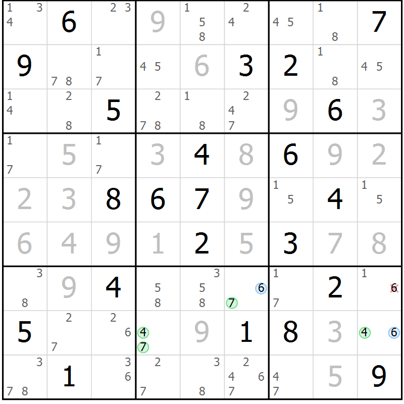 Position des candidats pour la solution de la Gr 22 page 25 du magazine de sudoku Sudoku Suprême n° 037