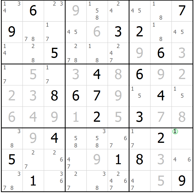 Position des candidats pour la solution de la Gr 22 page 25 du magazine de sudoku Sudoku Suprême n° 037