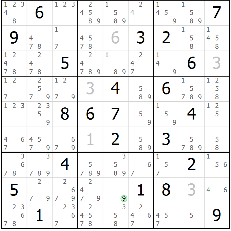 Position des candidats pour la solution de la Gr 22 page 25 du magazine de sudoku Sudoku Suprême n° 037