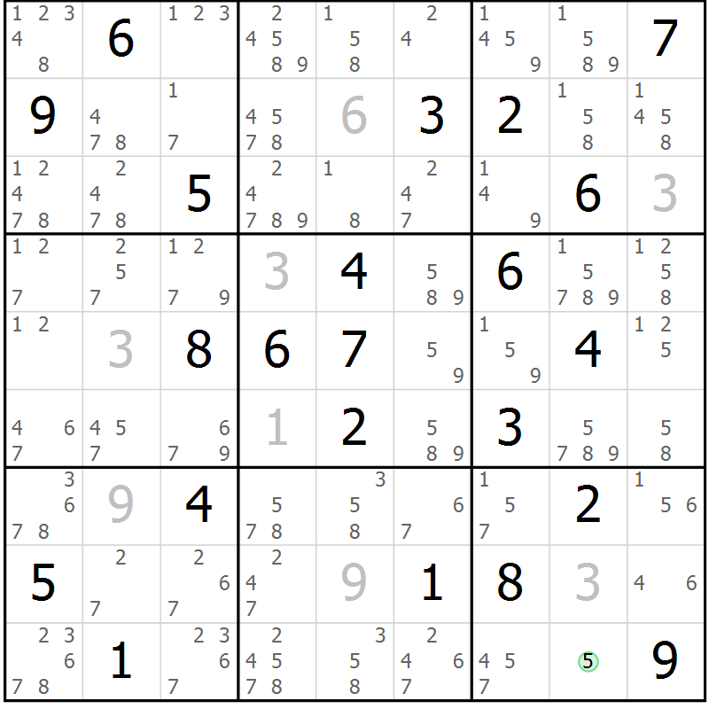 Position des candidats pour la solution de la Gr 22 page 25 du magazine de sudoku Sudoku Suprême n° 037