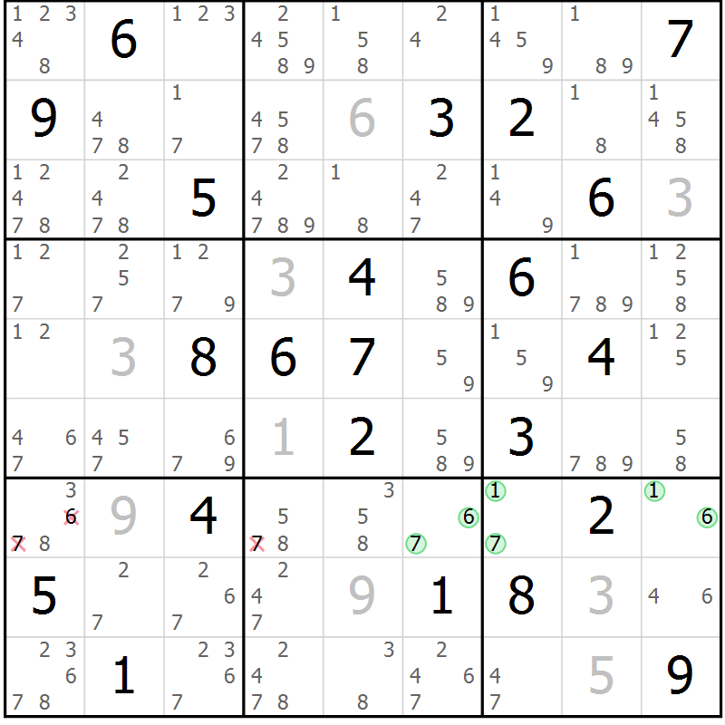 Position des candidats pour la solution de la Gr 22 page 25 du magazine de sudoku Sudoku Suprême n° 037