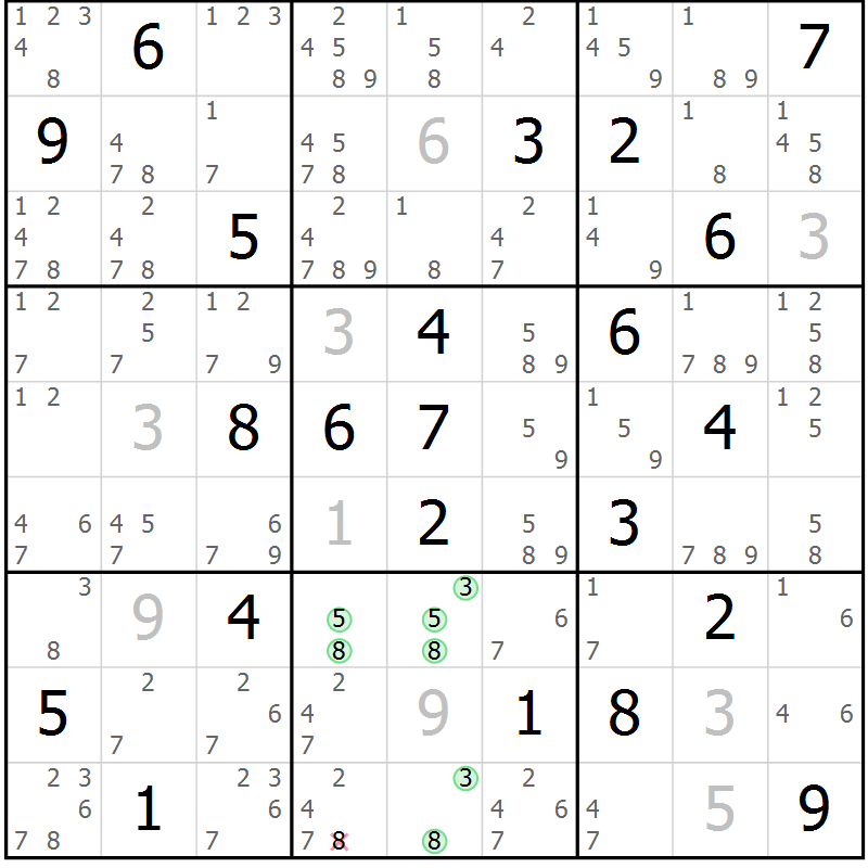 Position des candidats pour la solution de la Gr 22 page 25 du magazine de sudoku Sudoku Suprême n° 037