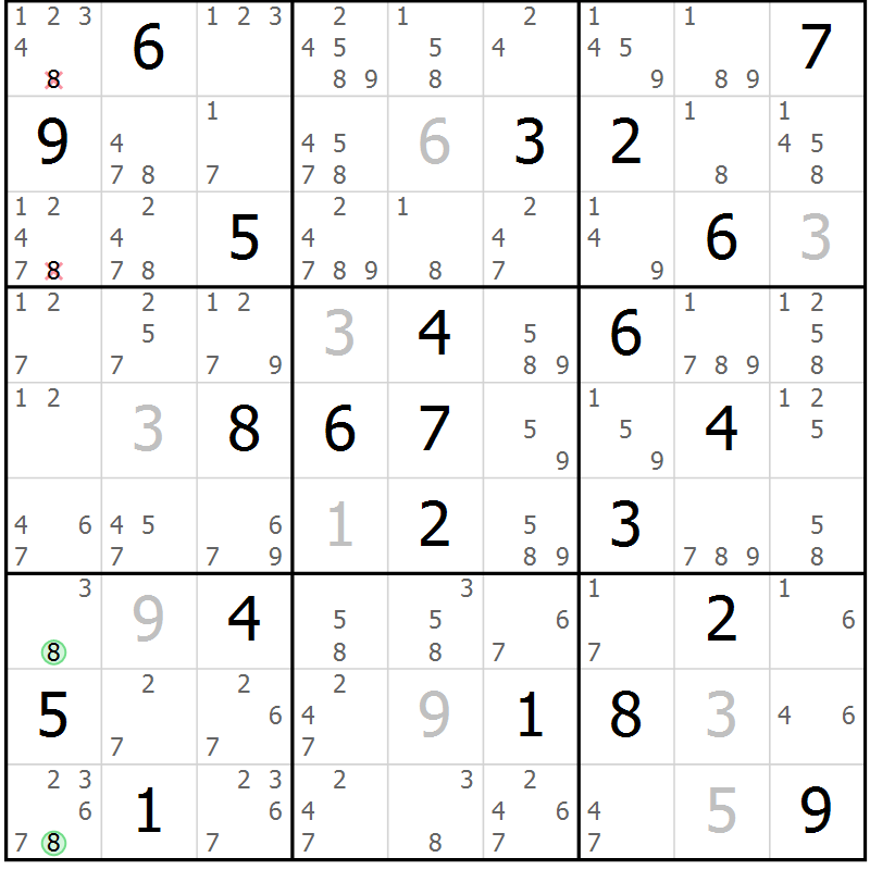 Position des candidats pour la solution de la Gr 22 page 25 du magazine de sudoku Sudoku Suprême n° 037