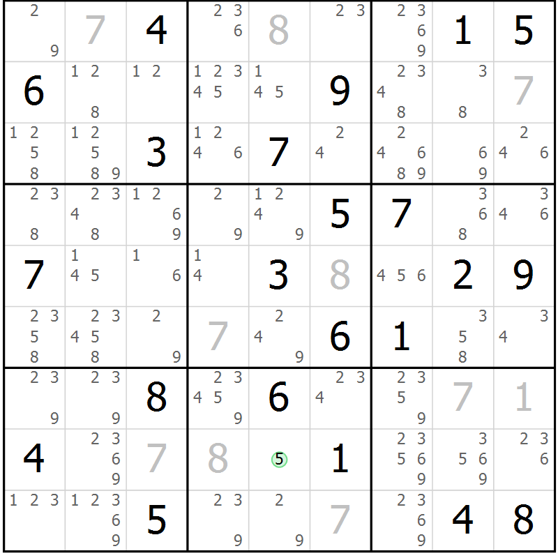 Position des candidats pour la solution de la Gr 23 page 26 du magazine de sudoku Sudoku Suprême n° 037