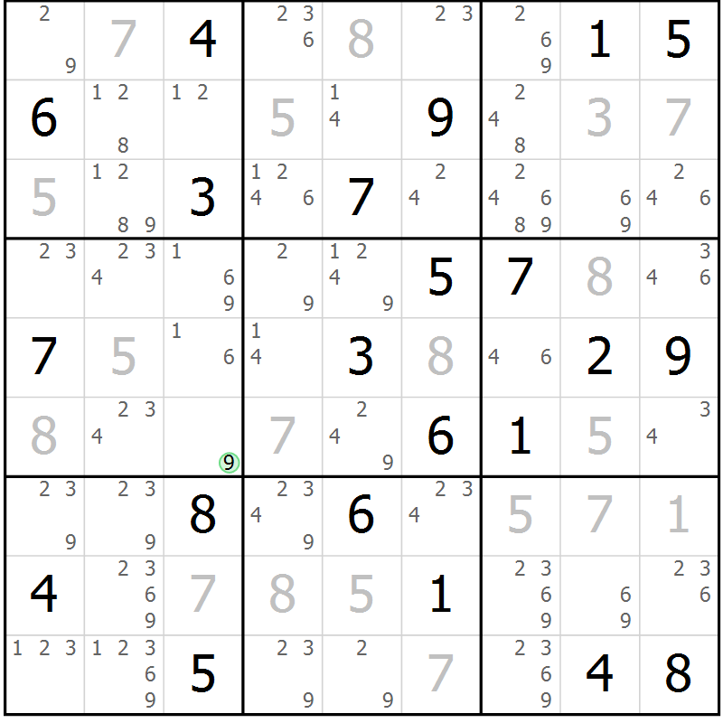 Position des candidats pour la solution de la Gr 23 page 26 du magazine de sudoku Sudoku Suprême n° 037
