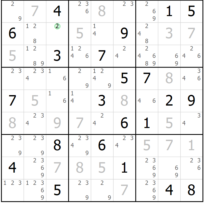 Position des candidats pour la solution de la Gr 23 page 26 du magazine de sudoku Sudoku Suprême n° 037