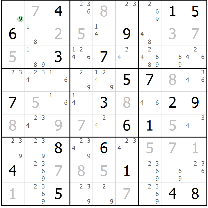 Position des candidats pour la solution de la Gr 23 page 26 du magazine de sudoku Sudoku Suprême n° 037