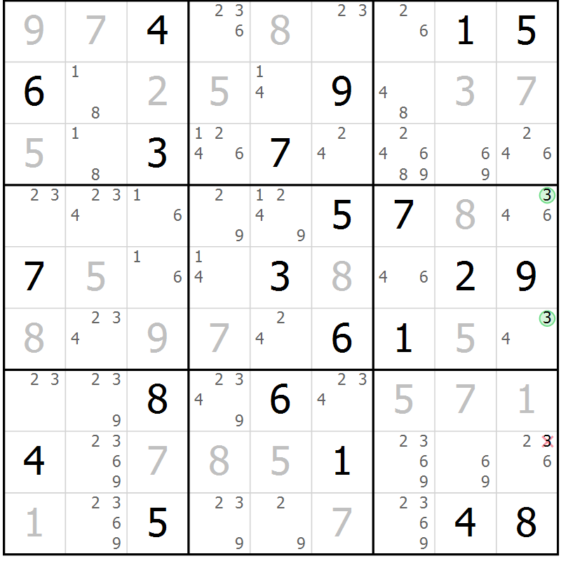 Position des candidats pour la solution de la Gr 23 page 26 du magazine de sudoku Sudoku Suprême n° 037