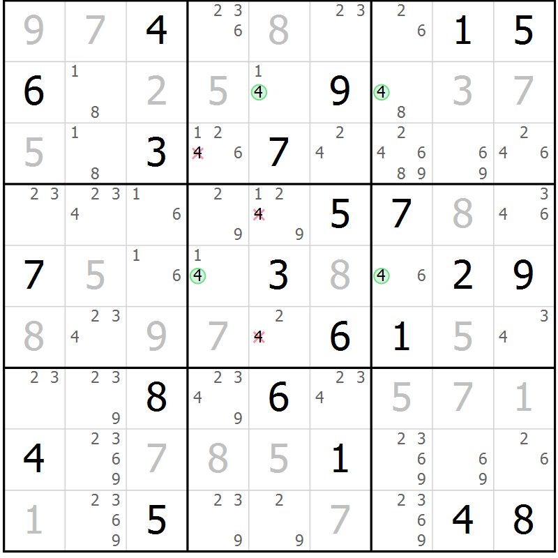 Position des candidats pour la solution de la Gr 23 page 26 du magazine de sudoku Sudoku Suprême n° 037