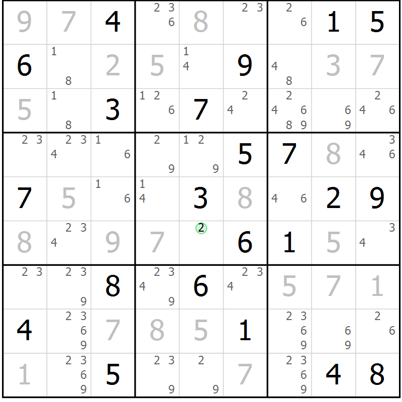 Position des candidats pour la solution de la Gr 23 page 26 du magazine de sudoku Sudoku Suprême n° 037