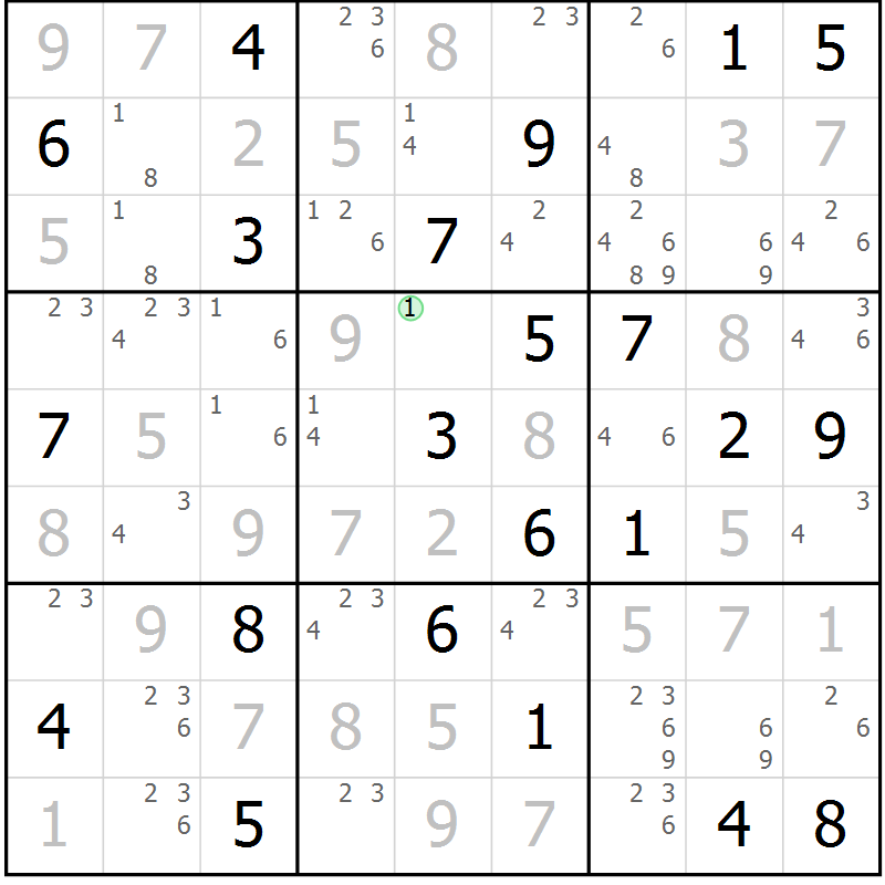Position des candidats pour la solution de la Gr 23 page 26 du magazine de sudoku Sudoku Suprême n° 037