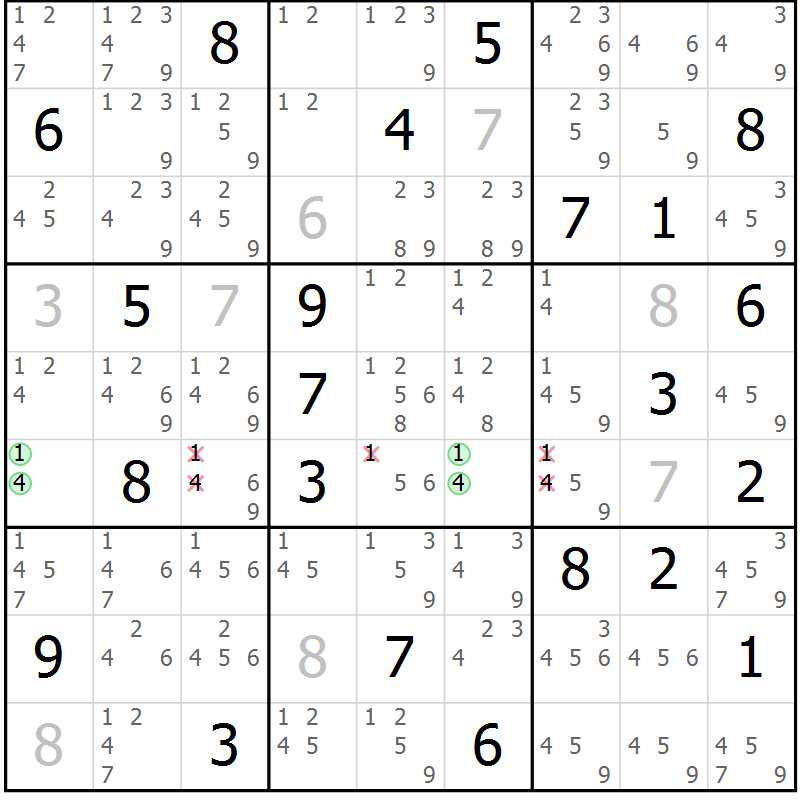 Position des candidats pour la solution de la Gr 24 page 27 du magazine de sudoku Sudoku Suprême n° 037