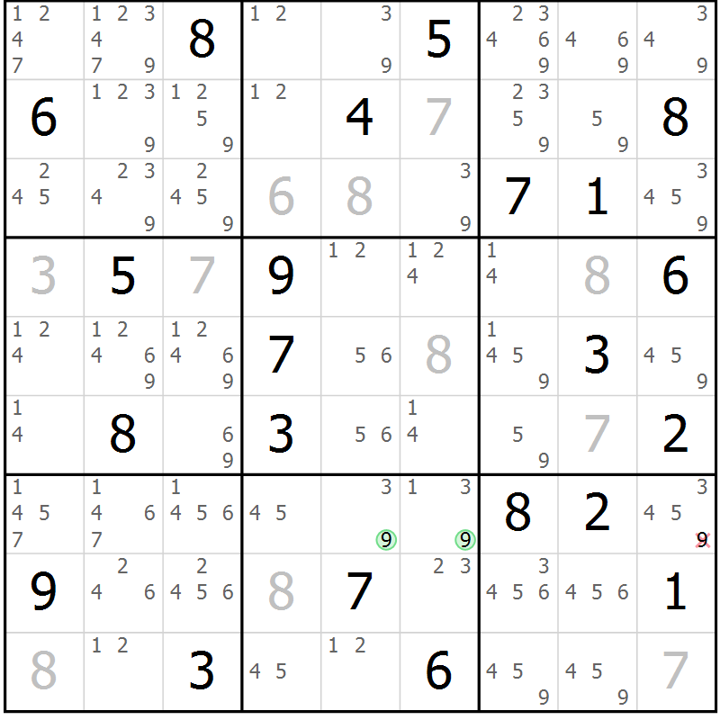 Position des candidats pour la solution de la Gr 24 page 27 du magazine de sudoku Sudoku Suprême n° 037