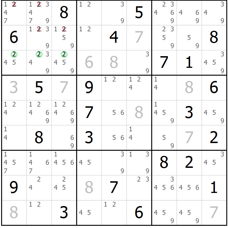 Position des candidats pour la solution de la Gr 24 page 27 du magazine de sudoku Sudoku Suprême n° 037