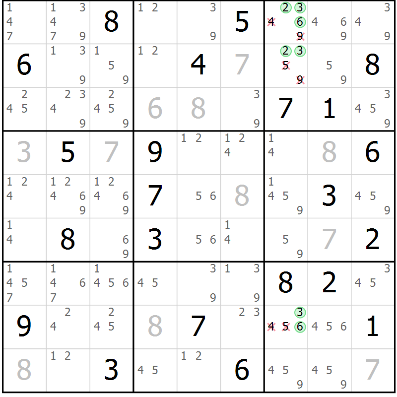 Position des candidats pour la solution de la Gr 24 page 27 du magazine de sudoku Sudoku Suprême n° 037